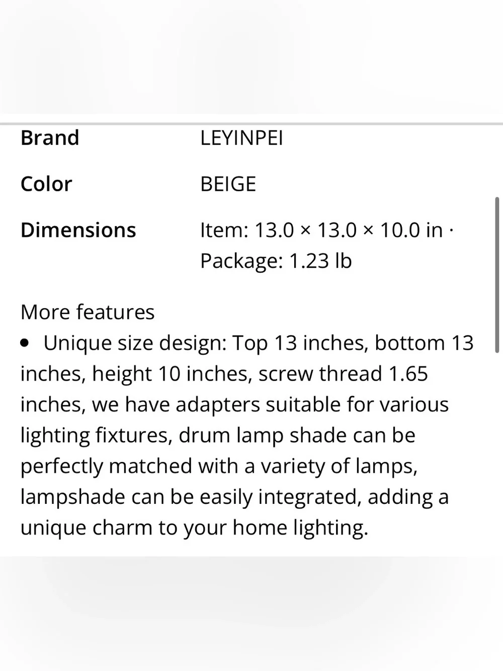 Large Drum Lampshade Easy Assembly - BEIGE